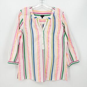 Talbots Women Blouse M Striped Casual Coastal Resort Bright Preppy Spring Summer